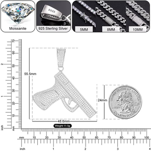 Pendentif Moissanite en forme de pistolet, en argent sterling 925, avec chaîne de type Iced Out Rap Link, collier Hip Hop, bijoux tendance, cadeau pour homme - Product Image 2