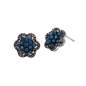 1.01 Cttw Round Cut Brown & Color-Enhanced Blue Natural Diamond Stud Earrings 925 Sterling Silver Earrings for Women - Product Image 2