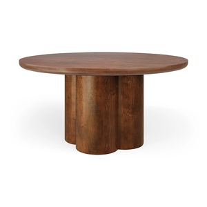Modern Luxury Solid Wood <b>Round</b> <b>Dining</b> <b>Table</b> Modern Scalloped Pedestal Base Center <b>Table</b> in Dark <b>Walnut</b> Finish for 4-6 Persons - Product Image 1