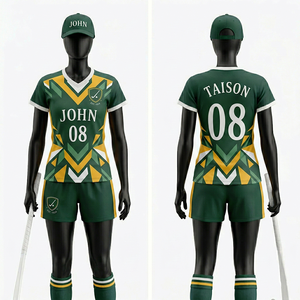 Uniforme de Hockey sobre Césped para Mujer, Transpirable, de Poliéster Tejido, Paneles Verdes, Amarillos y Blancos, Sublimación, Logotipo Personalizado - Product Image 1