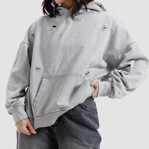 <b>Blank</b> Distressed Hoodies For Women Heavy Cotton Apparel Suitable For Custom Brands Streetwear Distressed Hoodies - Product Image 1