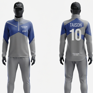Traje de Entrenamiento de Hockey sobre Césped para Mujer, 280 GSM, Tejido de Poliéster Transpirable, Paneles en Contraste Gris y Azul, Cierre de Cremallera de Cuarto, Logotipo Personalizado - Product Image 1
