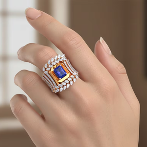 Vintage Style Blue Gemstone <b>Gold</b> Leaf <b>Ring</b> Luxury Wedding Anniversary Statement Jewelry - Product Image 3