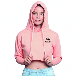 Sudadera corta con capucha rosa de color sólido para mujer, informal, de forro polar, con logo, de GYM ACTIVE. - Product Image 2