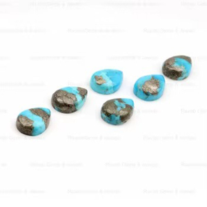 Piedras Preciosas Sueltas de Pirita y Turquesa en Forma de Pera de Alta Calidad, 10x14 mm, Cabujón Plano y Liso para Fabricación de Joyas y Colgantes, Venta al Por Mayor - Product Image 5