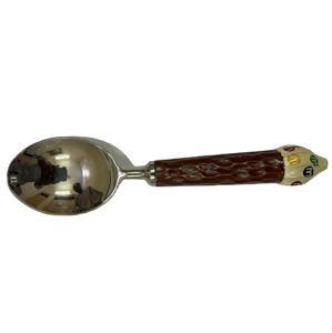 Cuchara de acero de tamaño personalizado con mango texturizado de madera de nogal Cubiertos de comedor con estilo Cubiertos modernos Cocina elegante Diseño de tendencia - Product Image 1