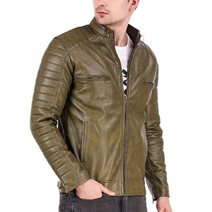 Men's Genuine Leather Jacket Stand Collar Waterproof Eco-Friendly Outerwear Wholesale High Quality Zipper Leather Jacket - Product Image 2