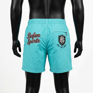 Premium 120 GSM polyester <b>windbreaker</b> shorts men turquoise blue training shorts zipper pocket chenille logo Nylon Plain Dyed - Product Image 6