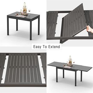 Black <b>Aluminum</b> Metal Outdoor Patio Dining <b>Table</b> 6-8 Person Expandable Rectangular <b>Table</b> for Garden Lawn Porch Bistro - Product Image 5