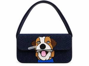 Bolso de Hombro Hecho a Mano con Cuentas Azul Marino, Diseño de Cara de Cachorro con Lengua Descubierta, Bolso de Noche Adorable - Product Image 1