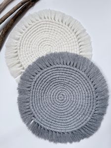 Tapis ronds modernes faits à la main en polyester et coton, antidérapants, diamètre 10 cm, noir et gris, avec pompons en spirale - Product Image 2