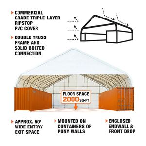 TMG DT50 Pro Series - Copertura in PVC Resistente da 32 once, 15,24 m x 12,19 m, Tettoia Container a Doppia Struttura con Parete Finale Chiusa, Garage Prefabbricato per Stoccaggio - Product Image 6