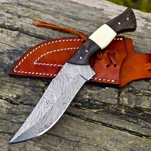 Custom OEM/ODM Handmade Industrial Grade Bowie <b>Knife</b> in Damascus Steel Wood+<b>Bone</b> <b>Handle</b> Leather Sheath 15in - Product Image 1