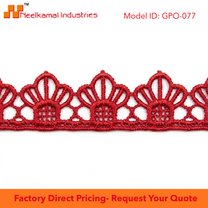 15mm <b>Red</b> Geometric Guipure Eco-Friendly Luxury GPO Lace Trim Customizable Wholesale 20 Meter Packing Kurti Borders Dupatta - Product Image 6
