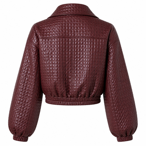 Women's New Fashion Long Sleeve Stand Leopard PU Leather Biker Jacket Solid Color Turn-down Collar <b>Zipper</b> Casual for Spring - Product Image 2