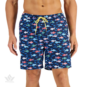 Short de bain pour homme à imprimé poissons blancs, séchage rapide, cordon de serrage, taille mi-haute, avec poches latérales - Product Image 5