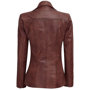 Women Cognac Brown Wax Three Button <b>Leather</b> <b>Blazer</b> Top Sell Factory Wholesale 2026 - Product Image 2
