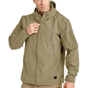 Veste softshell homme vert olive, imperméable, manches longues, à capuche, pour l'extérieur, automne - Product Image 3