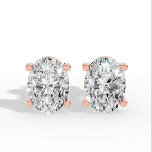 Boucles d'oreilles clous en diamant de laboratoire taille ovale premium 9x7mm, solitaire à quatre griffes, couleur D, certifié IGI, or 10K, bijoux fins - Product Image 2