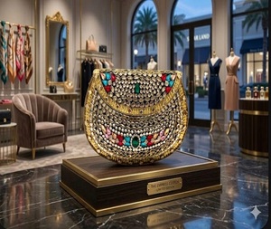 Hermoso Bolso de Mano para Mujer, Chapado en Oro, con Resina Kundan y Borde Metálico, para Fiestas Nocturnas, de F S International - Product Image 4