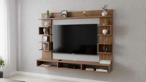 Soporte de Pared para TV de Madera Sintética/Soporte para Decodificador con Estantes de Exhibición/Soporte Moderno para TV/Gabinete/Vitrina (Teca Exótica) - Product Image 3