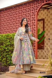 Designer 3 Pieces Beautiful Digital Printed Full Flair <b>Kurti</b> With Bottom And Dupatta Collection - Product Image 1