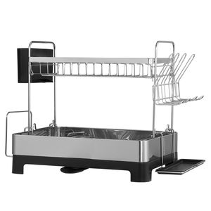 Tendedero de platos de acero inoxidable de 2 niveles y escurridor de platos Soporte para utensilios de cocina Solución de almacenamiento de platos - Product Image 1