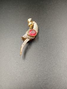 AMAIRA JEWELS Peacock Design Silver <b>Gold</b> Plated Handmade Traditional Indian Wedding Brooch Moissanite Polki Stones Red Doublet - Product Image 1