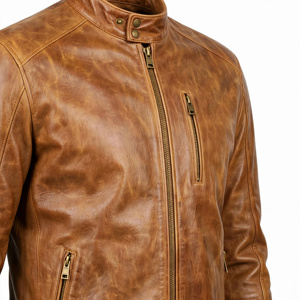 Men's <b>Brown</b> Polyester Quilted Jacket Stand Collar Zipper Closure Regular Fit Winter Solid Color Casual Style Breathable <b>Fleece</b> - Product Image 6
