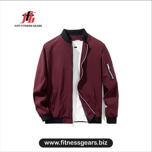 Veste bomber bordeaux pour homme JUST FITNESS GEARS, fermeture éclair, coupe décontractée, coupe-vent, vêtement d'automne, coupe régulière, couleur unie, polyester - Product Image 1