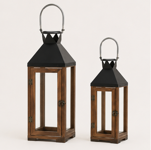 Farol de Vela Grande Rústico de Madera y Metal, Farol Decorativo Colgante para Centro de Mesa de Boda, Decoración del Hogar e Interior - Product Image 4