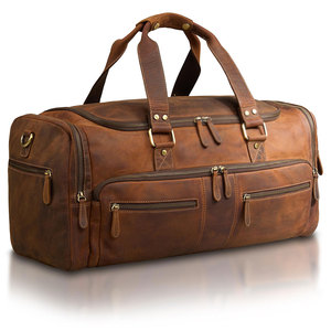 Bolsa de lona de cuero genuino con doble asa, capacidad de 36-56L, cierre rectangular con cremallera, en venta. - Product Image 1