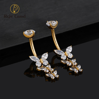 Anneau de nombril triple papillon en titane ASTM F136 14G avec pendentif CZ étincelant pour piercing de nombril, bijou corporel