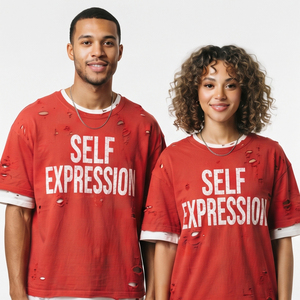 T-shirt unisexe oversize rouge vieilli à épaules tombantes, manches courtes, imprimé craquelé, motif lettres, style streetwear - Product Image 3