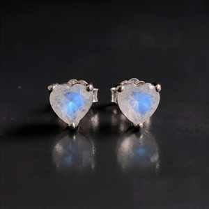 Wholesale <b>Sterling</b> <b>Silver</b> Fine Prong Set Stud <b>Earrings</b> Rhodium-Plated Moonstone <b>Heart</b> Cut Romantic Party Gift Wedding - Product Image 1