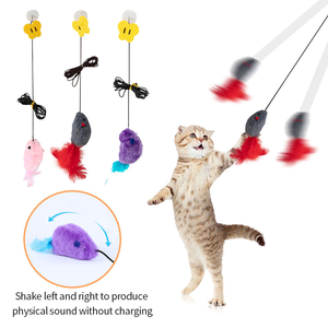 Elastic Rope Interactive Cat Teaser <b>Mouse</b> Feather <b>Toy</b> with Adhesive Hook Adjustable Buckle for Indoor Cats - Product Image 3