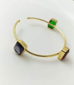 18K Gold Plated Handmade Brass Multi Stone Bangle with <b>Garnet</b> Blue Topaz Emerald Quartz for Women - Product Image 1