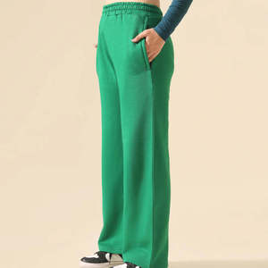 Pantalones Anchos Verdes para Mujer, Cintura Elástica, Corte Holgado, Largos, Casuales, de Felpa de Algodón, Estilo Otoñal - Product Image 6