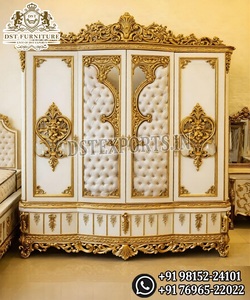 ชุดเฟอร์นิเจอร์ห้องนอนหรูหราสำหรับตกแต่งวิลล่าและพระราชวัง ชุดห้องนอนเจ้าหญิงแกะสลักด้วยมือ ชุดเตียงไม้คลาสสิก สไตล์อเมริกัน - Product Image 5