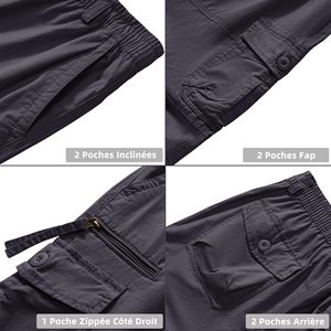 Shorts cargo pour homme, couleur unie, taille élastique, plusieurs poches, style décontracté, tissu polyester respirant - Product Image 4