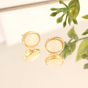 Elegant oval pearl bezel setting stud <b>earrings</b> handmade 18k gold plated brass minimalist push <b>back</b> jewelry for women gift - Product Image 2