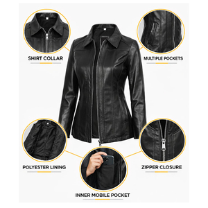 Chaqueta de cuero transpirable de alta calidad para mujer, estilo moderno, nuevo modelo, informal, con cierre de cremallera. - Product Image 5