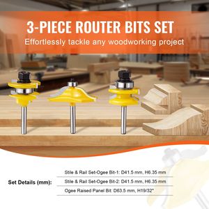 Set di 3 frese professionali per la lavorazione del legno con punta in carburo e gambo da 1/4 di pollice, con custodia per il trasporto - Product Image 4