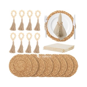 Round Woven Water Hyacinth <b>Placemat</b> Set With Daisy Embroidery Bohemian <b>Table</b> Mats Handmade Natural Decor 3 Sizes - Product Image 4