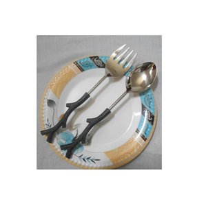 Ensemble de 2 couverts de service de luxe en acier inoxydable, cuillère et fourchette, avec manche en forme de branche, inspiré de la nature, durable, artistique - Product Image 1