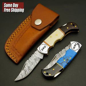 Couteau de poche pliant à manche en bois exotique OEM Lame en acier inoxydable de 3 pouces Couteau utilitaire industriel Damas personnalisé pour bricolage - Product Image 2