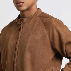 Blouson bomber en daim marron pour homme, manches longues, col montant, fermeture éclair, vêtement décontracté d'automne - Product Image 4