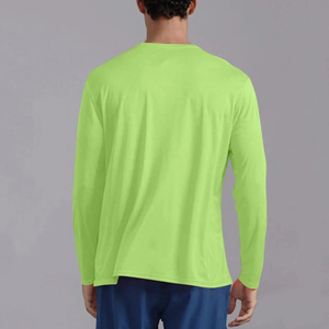 Camiseta de Manga Larga Verde Lima para Hombre, Cuello Redondo, Corte Ajustado Informal, Color Sólido, Tejido de Punto, Secado Rápido, Diseño Liso - Product Image 2