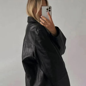 Veste en cuir PU surdimensionnée de style hip-hop pour femmes, nouveau prix compétitif, vêtements d'hiver pour femmes, vestes en cuir pour femmes - Product Image 4