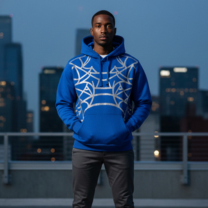 Sudadera con capucha prémium para hombre, con logotipo personalizado, estampado de telaraña en relieve, forro polar, estilo urbano, proveedor de sudaderas. - Product Image 5